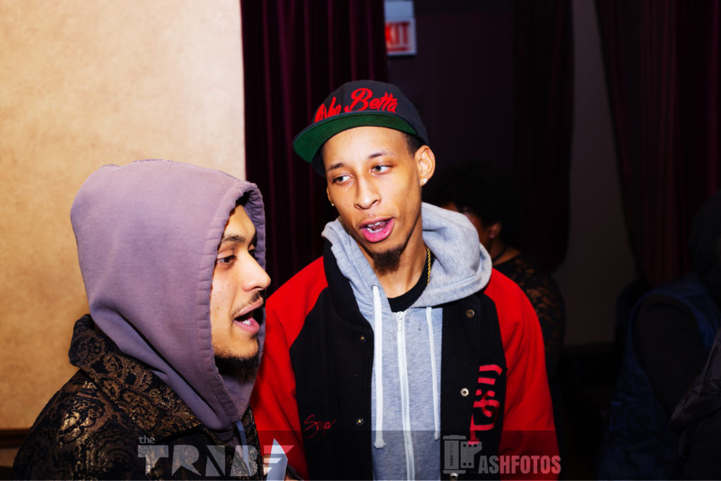 Ben Burden (right) chopping it up with Chicago footwork master, Jamal "Litebulb" Oliver (right).