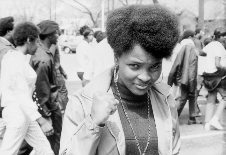 Woman raises her fist during Chicago Martin Luther King Jr. rally, 1966 (Courtesy of the Chicago History Museum)