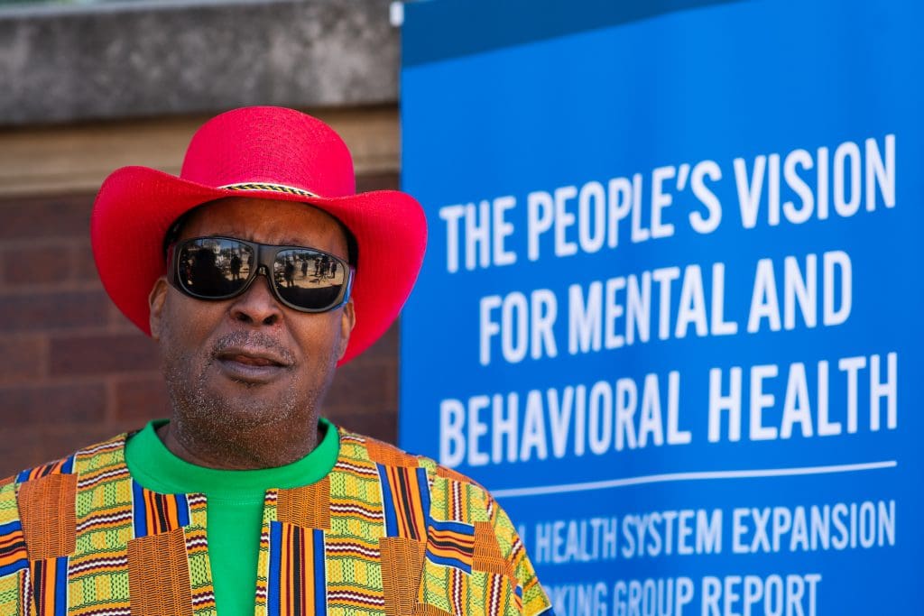 Mental health activist, Ronald “Kowboy” Jackson, at the reopening of Roseland Mental Health Center on the South Side of Chicago on May 30, 2024. Photo by Ash Lane for The TRiiBE®