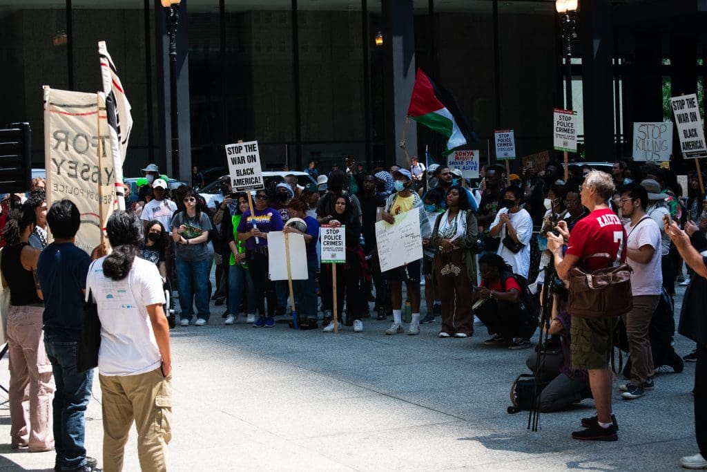 Protesters gathered at Federal Plaza to demand police reform and urge Congress to pass the George Floyd Justice in Policing Act after the killing of Sonya Massey. Photo by Ash Lane for The TRiiBE®