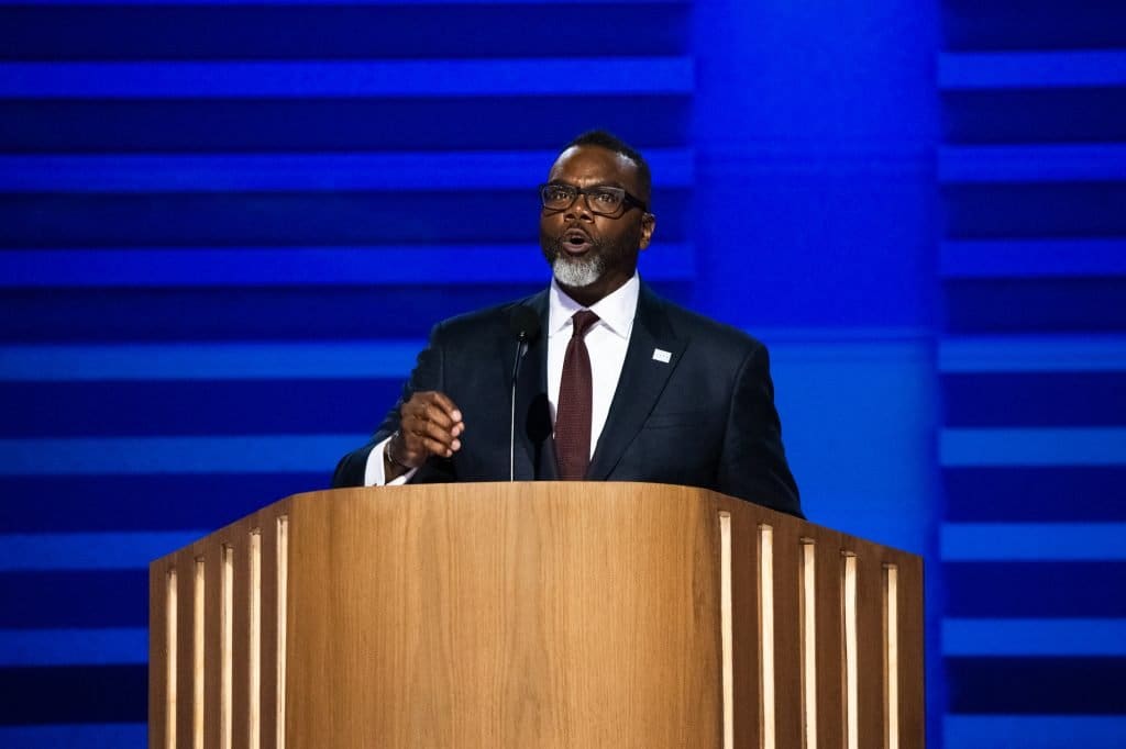 Mayor Brandon Johnson speaks during night one of the Democratic National Convention.