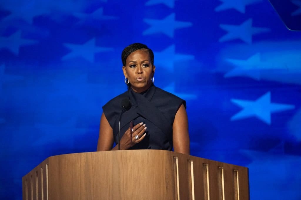Michelle Obama is speaking on the second day of the 2024 Democratic National Convention. Photo by Ash Lane for The TRiiBE®