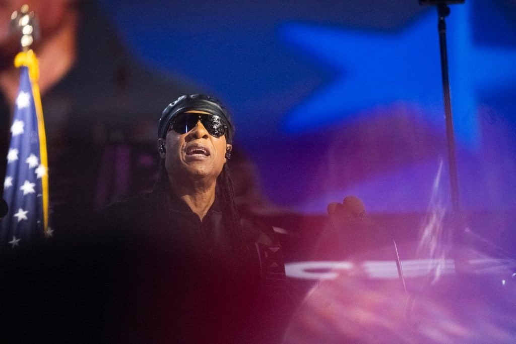 Stevie Wonder performed on the DNC's third day at the United Center on Aug 21. Photo by Ash Lane for The TRiiBE®