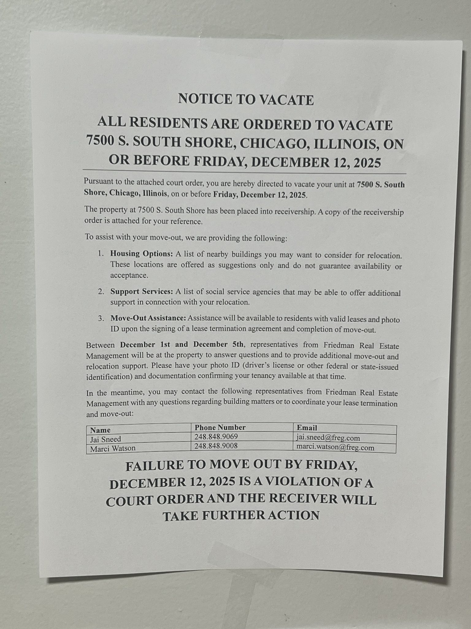 Residents of South Shore building raided by ICE must move by Dec. 12 ...