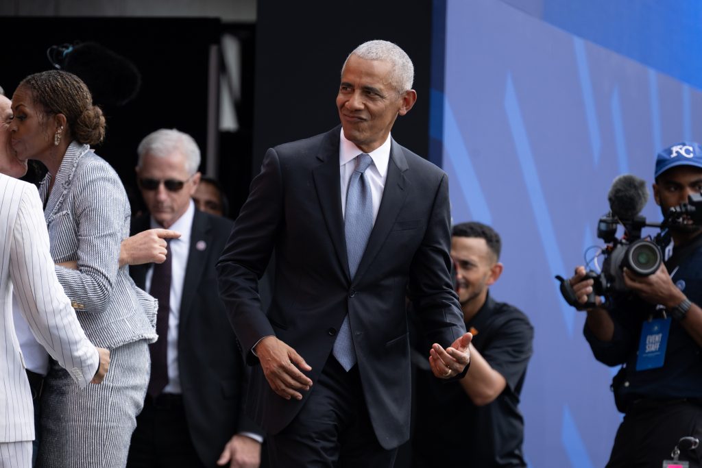 Former President Barack Obama at the John Lewis Plaza of the Obama Presidential Center, where its star-studded grand opening ceremony is taking place on June 18, 2026. Photo by Alexander Gouletas for The TRiiBE©