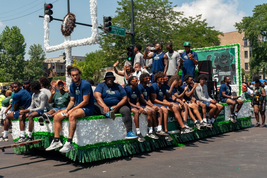 The first Chicago State University football team at the 2026 Bud Billiken Parade. Photo by Chan C. Smith for The TRiiBE.
