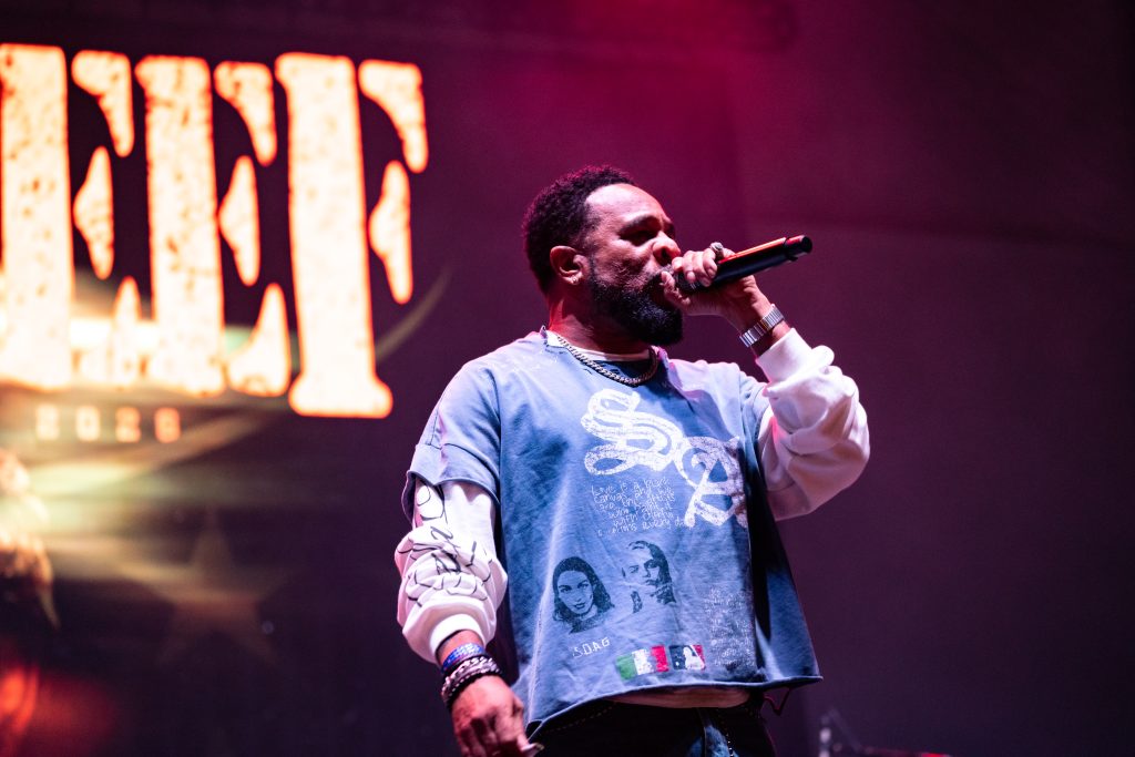 Power 92.3 radio personality DJ Pharris on stage at the "Chief Keef Live" 2026 tour stop in Chicago at Northerly Island on Sept. 23. Photo by Chan C. Smith for The TRiiBE.
